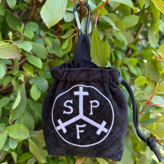 This wonderful loot bag with the Swanage Pirate Festival Loot bag on is just wonderful, with a cord to close it up to keep it secure and a carabiner to attach it to your belt.