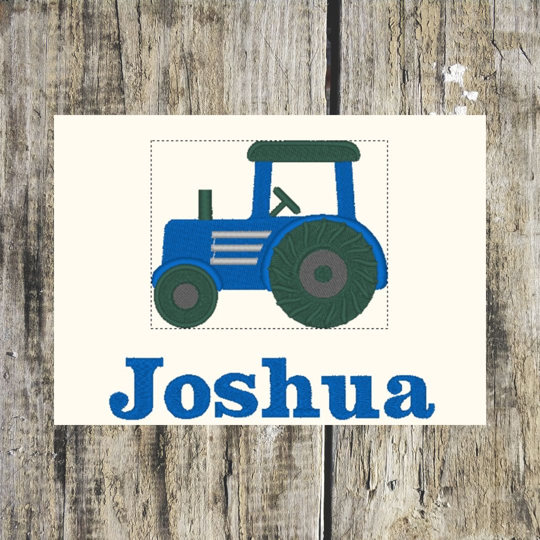 This beautiful blue tractor, is personalised with a name underneath, and can be embroidered onto Hand towels, bath towels, bath sheet and hooded towels.