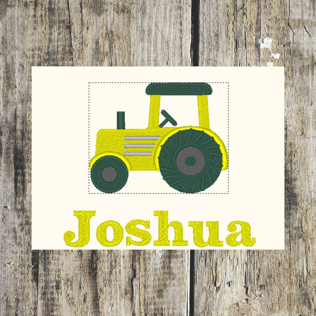 This beautiful yellow tractor, is personalised with a name underneath, and can be embroidered onto Hand towels, bath towels, bath sheet and hooded towels.