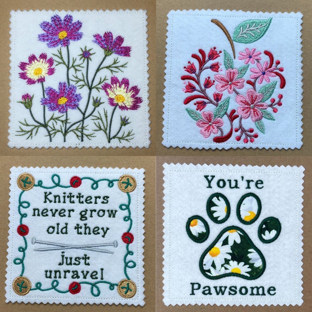 Comos & Floral Apple design cards, including Craft Themed cards and Paw print applique card design