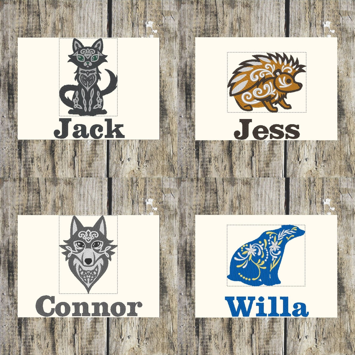 Gorgeous funky and celtic designs, with names added for personalisation and embroidered to order on to hand towels, bath towels, bath sheets and Hooded towels at Coralie's Crafts & Gifts in Dorset