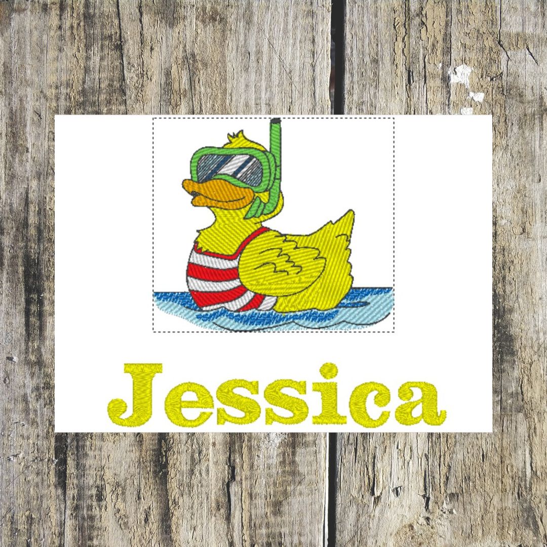This beautiful beach duck design is just  too cute, and its made even better when its personalised with a name and embroidered onto hand towels, bath towels, bath sheet and hooded towels.