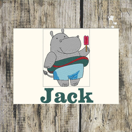 Fabulous cheeky hippo is all ready for the beach and cooling down with a lolly, this fabulous design is great personalised with a name and embroidered onto hand towels, bath towels, bath sheets and hooded towels by Coralie's Crafts & Gifts to order.