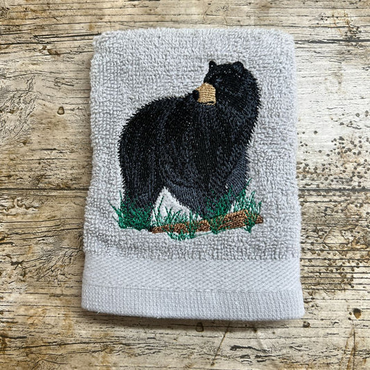 Beautiful Black bear embroidered onto super soft face cloths at Coralie's Crafts & Gifts in Dorset. 