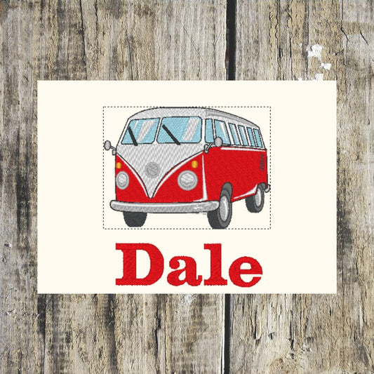 Beautiful Red Campervan design, which is the old classic vehicle, with the personalised name embroidered below. This design can be embroidered onto hand towels, bath towels, bath sheets or hooded towels.