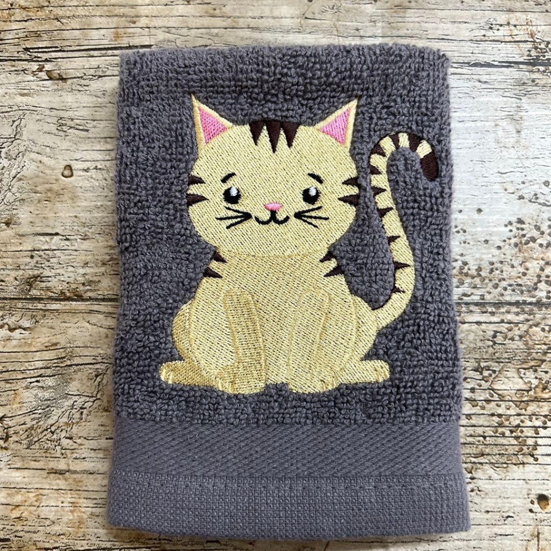 Beautiful embroidered cat onto a Face Cloth, wash Cloth, Flannel. Ideal gift for kids, grandkids