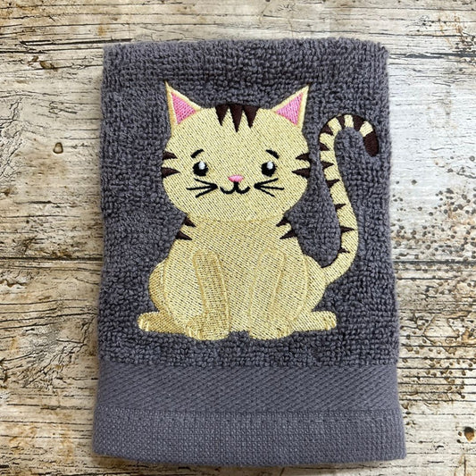 Beautiful embroidered cat onto a Face Cloth, wash Cloth, Flannel. Ideal gift for kids, grandkids