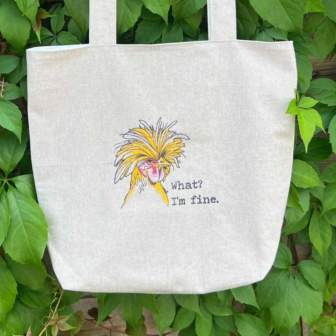 Close up of the frazzled chicken design