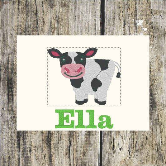 Lovely smiling cow design personalised with a name and can be embroidered onto Hand towels, bath towels, bath sheets and hooded towels. 