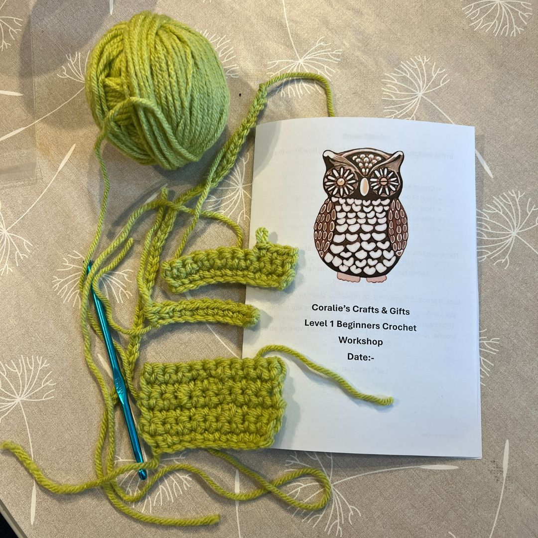 Level 1 Beginners Crochet workshop at The Hub on The Heath Café, based in Canford Heath Poole, a lovely environment to lean in.