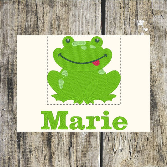 A wonderful cheeky Frog is perfect to be personalised with a name onto hand towels, bath towels, bath sheets and Hooded towels.