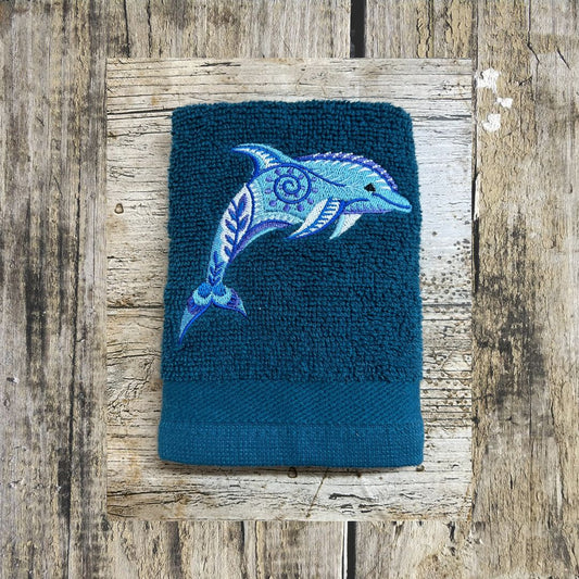 This beautiful Dolphin design is embroidered onto super soft face cloths, and is fabulous with the funky accents on it, made to order at Coralie's Crafts & Gifts