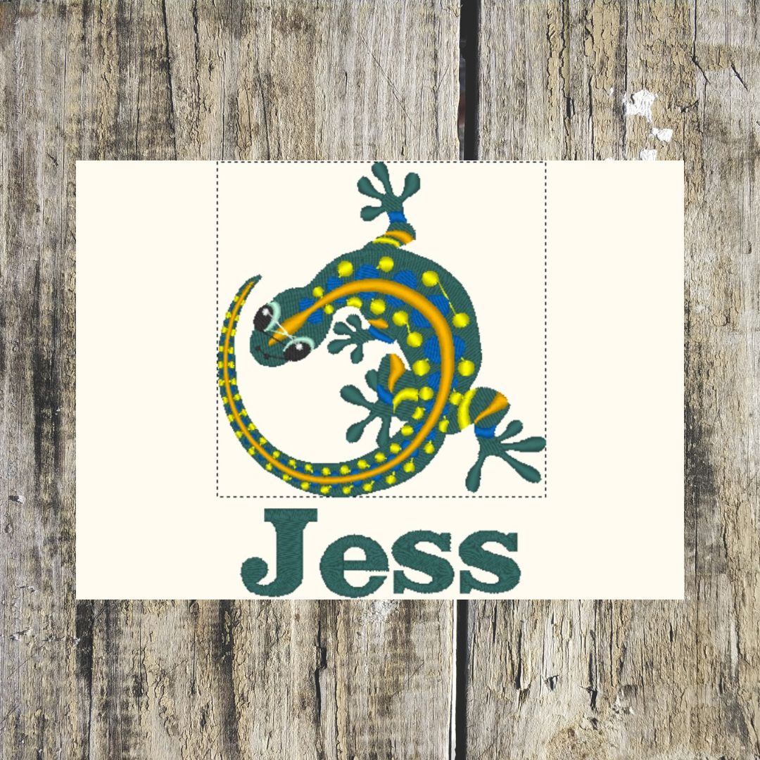 Funky Gecko design that is beautiful and can be personalised with a name and hen embroidered onto hand towels, bath Towels, bath sheets and hooded towels
