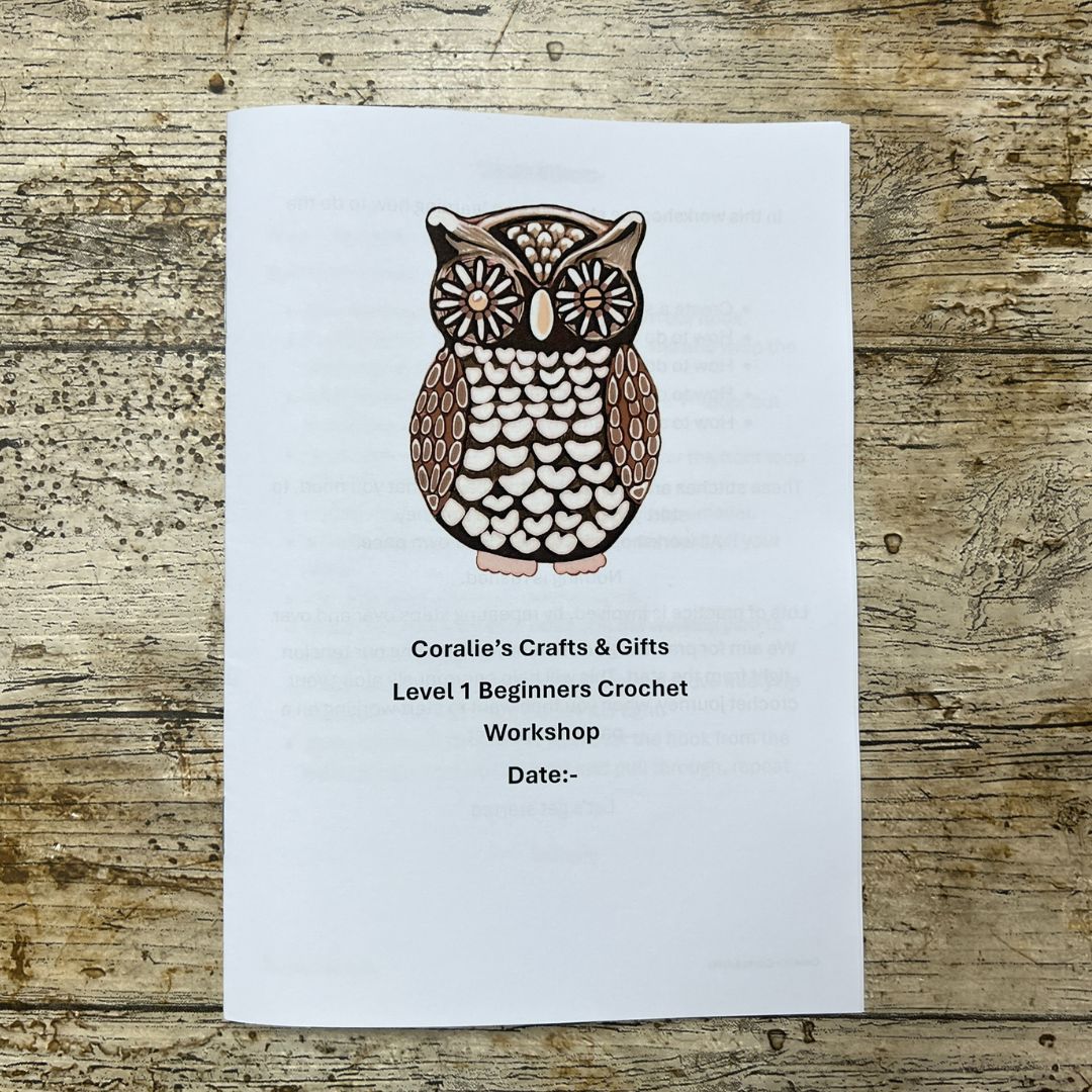 level 1 beginners crochet booklet written by Coralie your crochet teacher.