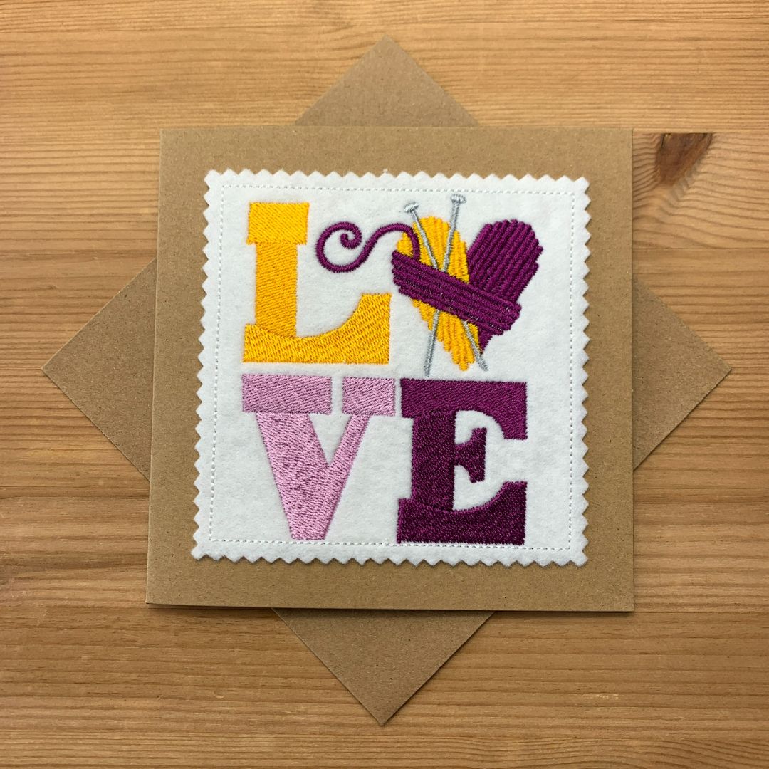 Beautiful knitting themed card, embroidered at Coralie's Crafts & Gifts to order, perfect for any friend or family member that loves to knit