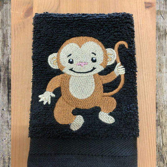 Beautiful Cheeky monkey design embroidered onto super soft cotton face cloths by Coralie's Crafts & Gifts in Dorset, UK