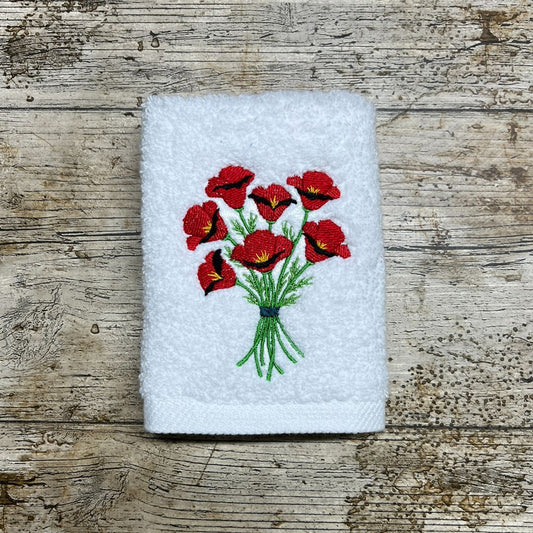 This gorgeous poppy bouquet, is fabulous when embroidered onto face cloths and is a perfect gift or anyone who loves gardening. 