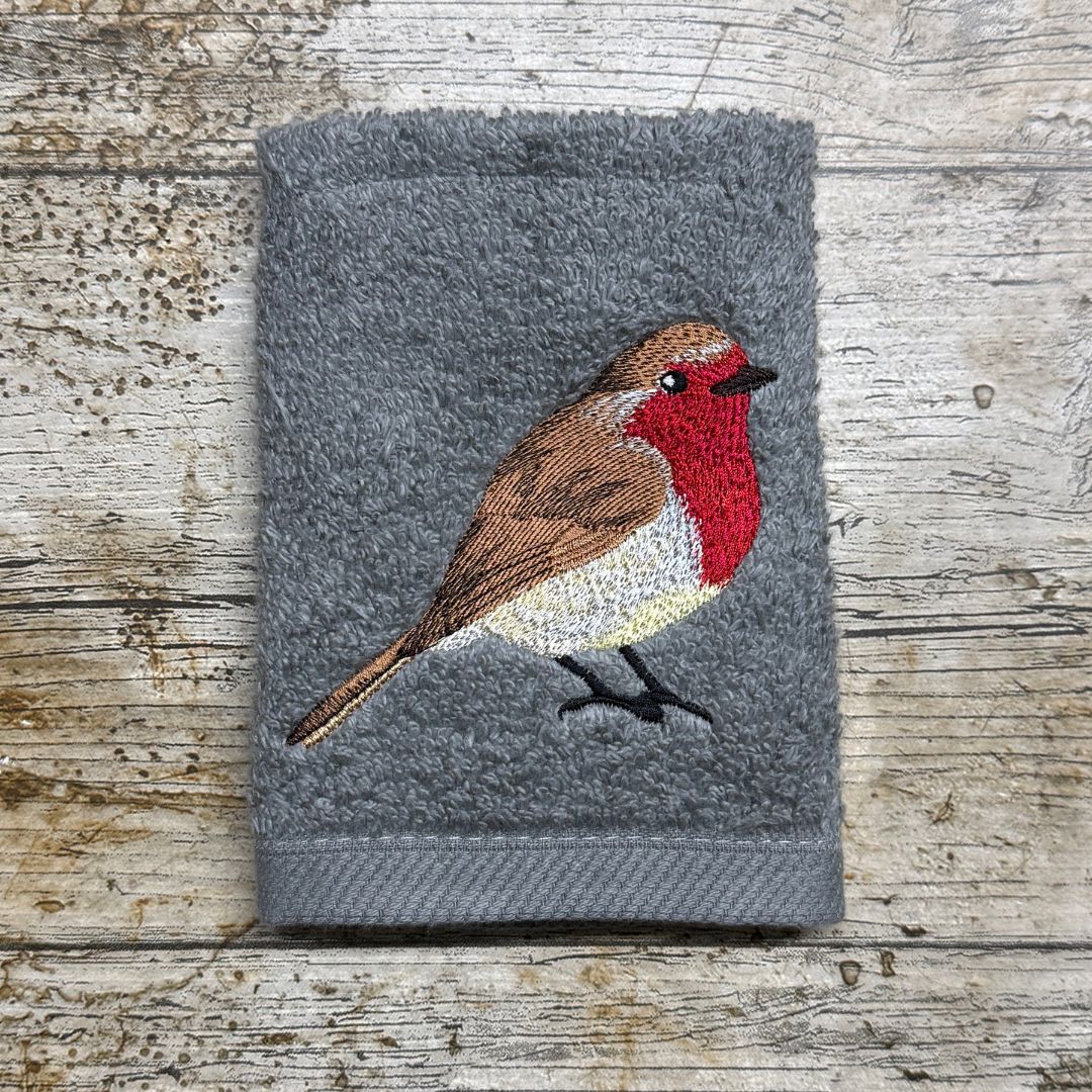 This gorgeous robin design is embroidered onto super soft cotton face cloths, by Coralie's Crafts & Gifts in Dorset