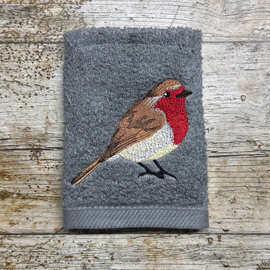 This gorgeous robin design is embroidered onto super soft cotton face cloths, by Coralie's Crafts & Gifts in Dorset