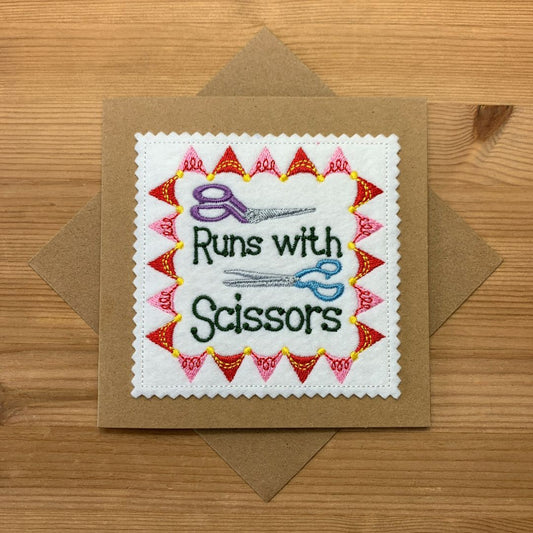 Beautifully embroidered sewing  themed craft card, made by coralie's crafts & gifts, can be kept as a keepsake item after being gifted