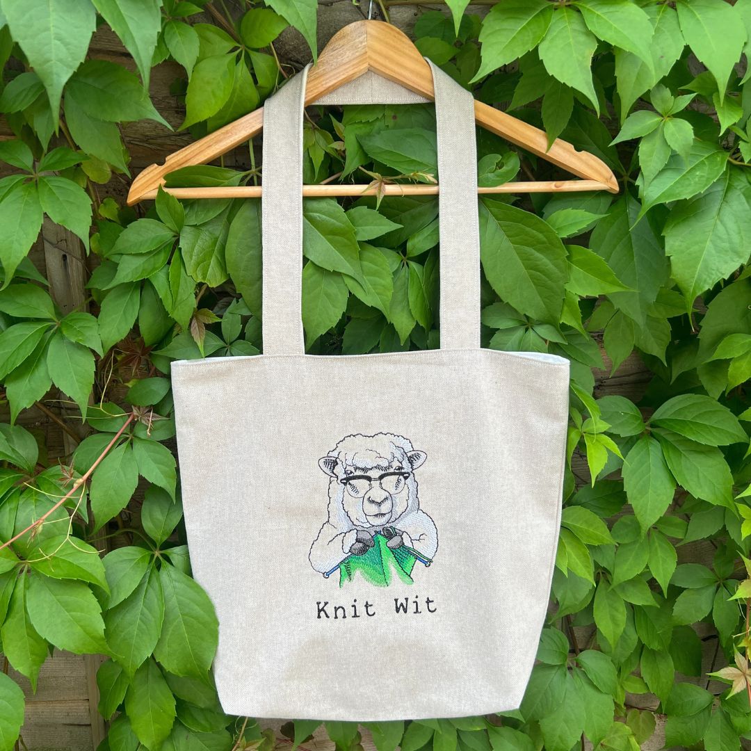 The perfect gift for any knitter, This wonderful embroidery design of a sheep knitting is fabulous with the quote "Knit Wit". It makes us smile every time this design is brought to life onto fabric. 