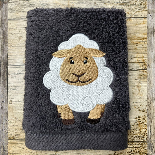 This cute sheep design is embroidered onto super soft face cloths by Coralie's Crafts & Gifts