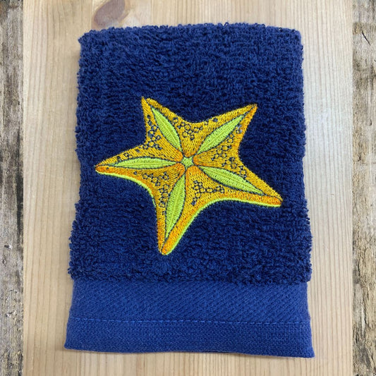 A beautiful brightly coloured Starfish that will brighten up any ones day, embroidered onto super soft face cloths, by Coralie's Crafts & Gifts in Dorset.