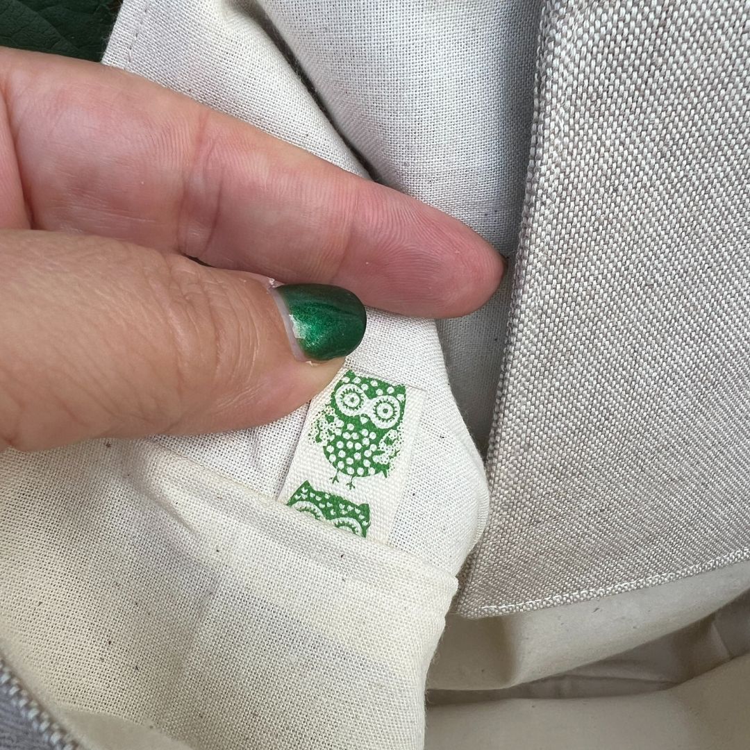 Each tote bag comes with branded owl tag on the inside of the bag. 